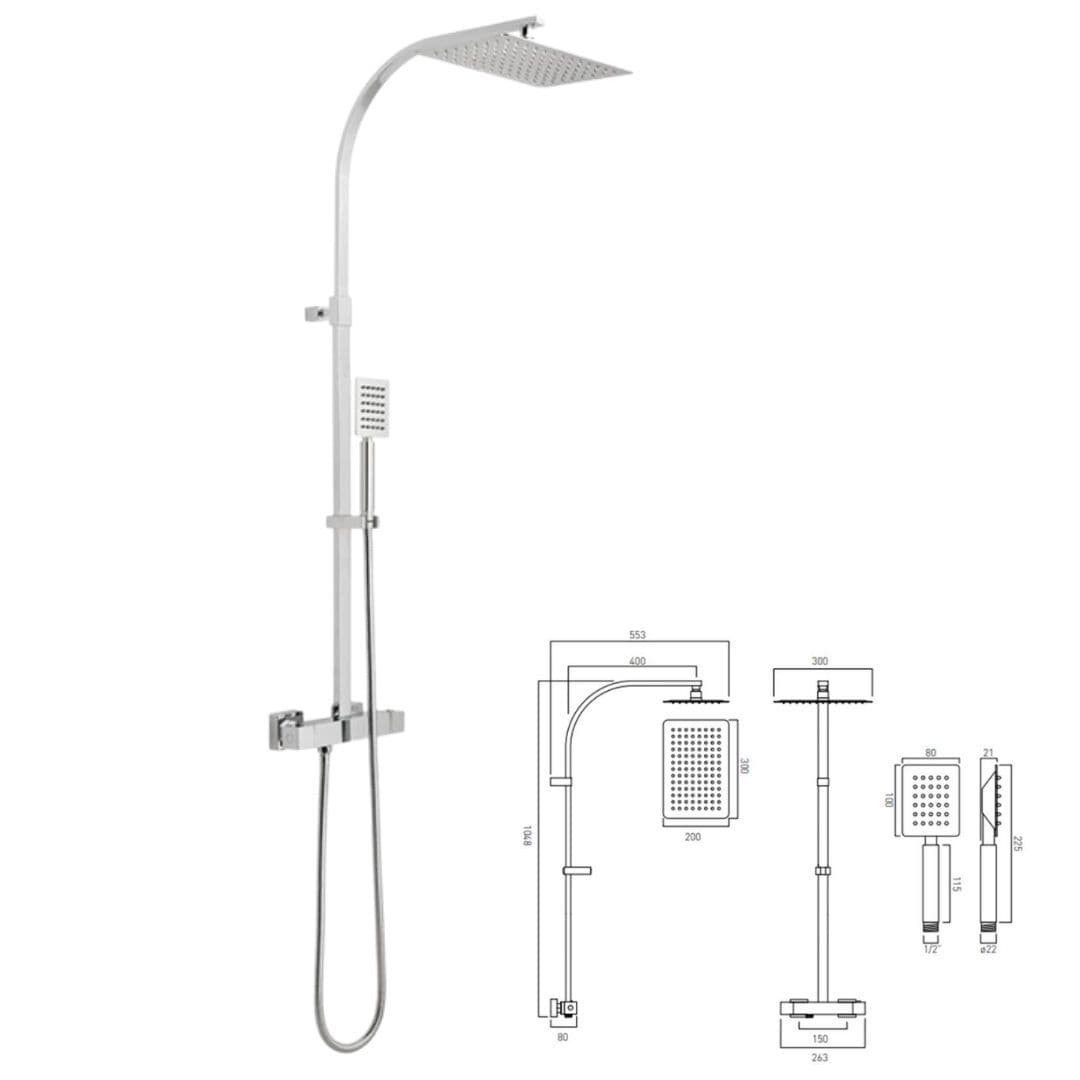 Vado Aquablade Square Thermo Shower Column Rigid Riser & Hand Shower ...