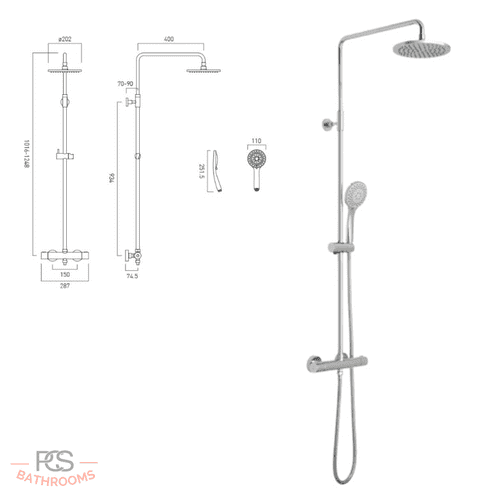 Vado Atmosphere Adjustable Round Shower Column With Exposed Thermo Shower Valve: ATM-149RRK-RO-CP