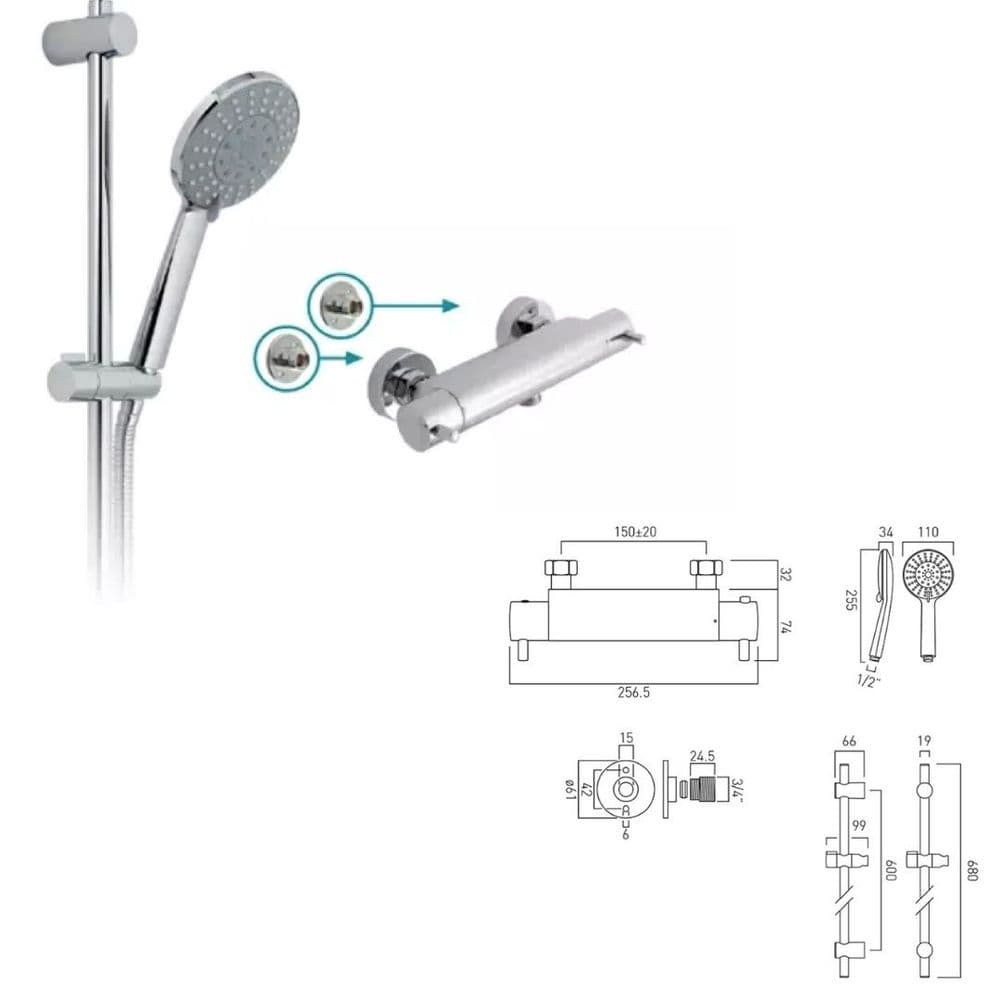 Vado Celsius Exposed Thermostatic 1/2 Shower Valve & Evolve Multi