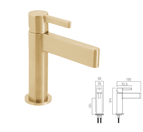 Vado Edit Mini Mono Basin Mixer In Brushed Gold: Model IND-EDI100M/SM-BRG