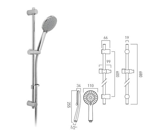 Vado Evolve Slide Rail Shower Kit Chrome (Model EVO-MFSRK/B-DB-C/P)