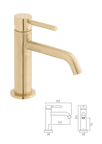 Vado Origins Mono Basin Mixer Tap, Brushed Gold, Deck Mounted (Model IND-ORI200/SB-BRG)