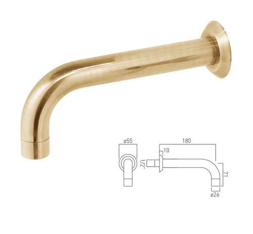 Vado Origins Wall Mounted Bath Spout - Brushed Gold (Model IND-ORI140-BRG)