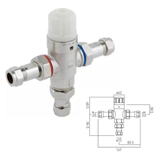 Vado Protherm In-Line Thermostatic Valve With 15mm Compression Fittings - Model PRO-5001-N/P