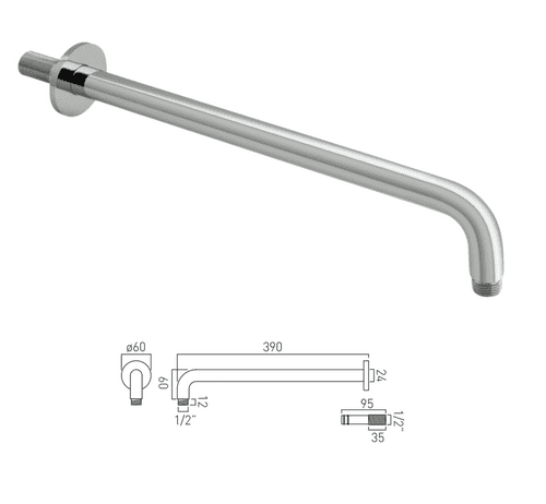 Vado Round Shower Arm, Chrome, Wall Mounted (Model WG-EFSA/RO-C/P)