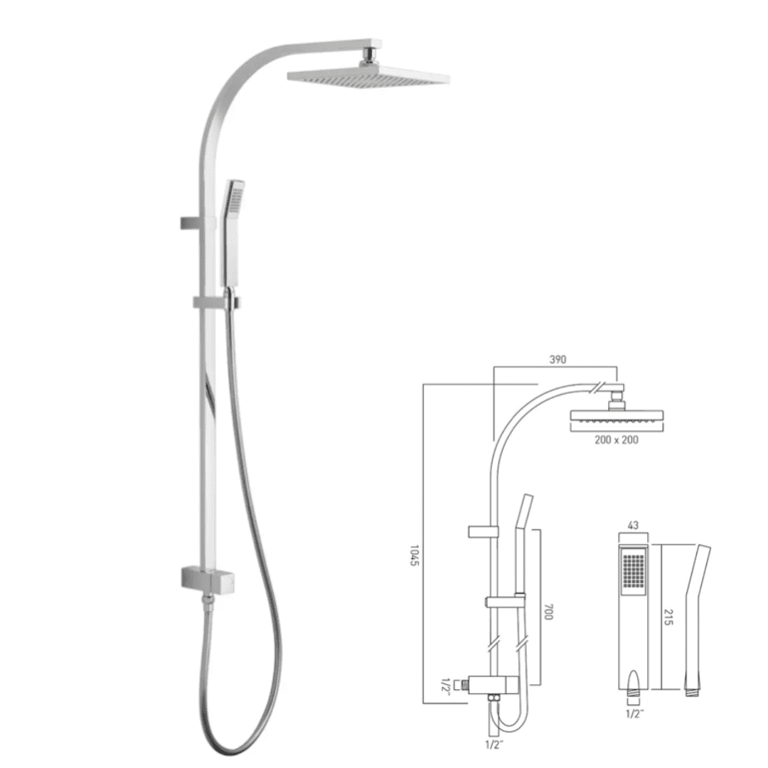 Vado Square Rigid Riser Kit with Diverter For Valve - Model WG-RRK/DIV ...