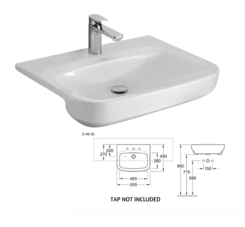Villeroy & Boch Sentique Semi-Recessed Washbasin White 555 x 450 mm (Model 51465501)