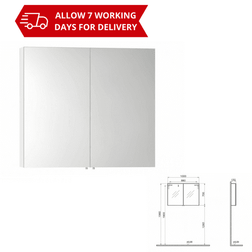 Vitra Classic Mirror Cabinet - 2 Door - 1000W x 700H x 150Dmm, White High Gloss - Model 57084