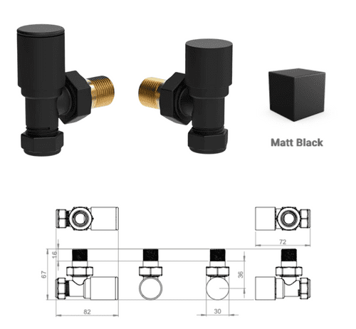 Vogue Arne Angled Radiator Valves, Matt Black 15mm Pipe, ½″ BSP (Model VL003-15MMAP-ZMB)