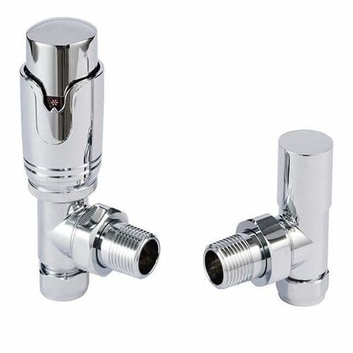 Vogue Arne Thermostatic Radiator Valve Set – Straight & Angled, Chrome (Model VL004 15MMTRVA‑CP)