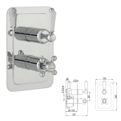 WAS £189.97 - Just Taps Vertical Thermostatic Grosvenor - 2 Outlet Shower Valve - Model 85671