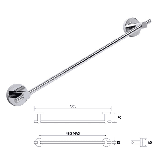 WAs £29.97 - Metlex 18 " Carina Single Towel Rail In Chrome - Model QM582641MTL