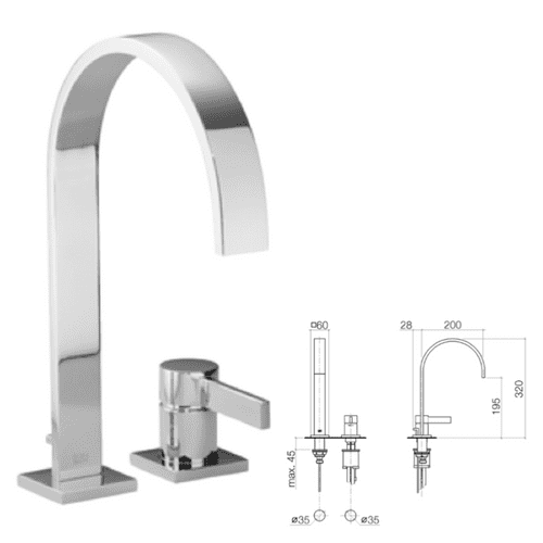 WAS £297 - Dornbracht MEM 2 Tap Hole Basin Mixer With Waste - Chrome - Model 32515782-00