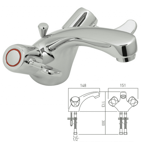 WAS £40 - Vado Astra Mono Basin Mixer In Chrome With 3 l/m Flow Restrictor - Model AST-300-FR-C/P