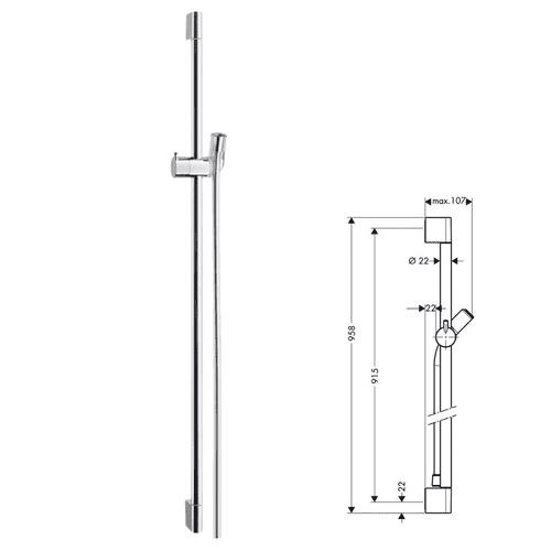 WAS £59.99 - Hansgrohe Unica C - Chrome - Shower Rail - 90-cm - Model 27610000
