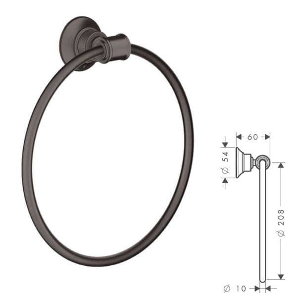 WAS £75 - Hansgrohe Axor Montreux Towel Ring In Brushed Black Chrome - Model 42021340