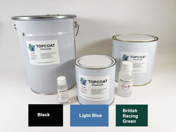 Topcoat, Flowcoat, (Gelcoat Repair)  - GREEN, BLACK & LIGHT BLUE - Choose Size