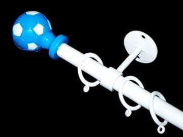1.2m - 2.1m  Childrens Ceiling Extendable Curtain Pole with Blue & White Football Finials