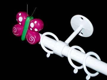 1.2m - 2.1m  Childrens Ceiling Extendable Curtain Pole with BUTTERFLY Finials