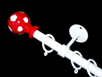 1.2m - 2.1m Childrens Extendable Ceiling Curtain Pole with Red & White Football Finials