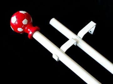1.2m - 2.1m Double Layer Eyelet Extendable Curtain Pole with Red & White FOOTBALL Finials