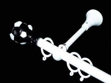 1.2m - 2.1m Extendable Adjustable Designer Bracket Curtain Pole Black & White FOOTBALL Finials