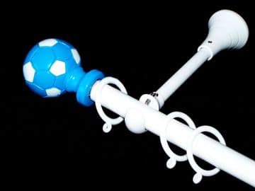 1.2m - 2.1m Extendable Adjustable Designer Bracket Curtain Pole  Blue & White FOOTBALL  Finials