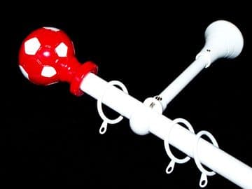 1.2m - 2.1m Extendable Adjustable Designer Bracket Curtain Pole Red & White FOOTBALL Finials