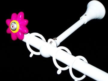 1.2m - 2.1m Extendable Adjustable Designer Bracket Curtain Pole with HOT PINK FLOWER Finials