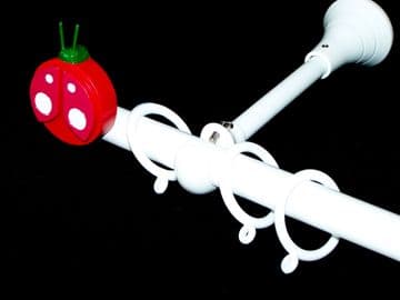 1.2m - 2.1m Extendable Adjustable Designer Bracket Curtain Pole with LADYBIRD Finials