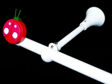 1.2m - 2.1m Extendable Adjustable Designer Bracket Eyelet Curtain Pole with LADYBIRD Finials