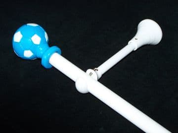1.2m - 2.1m Extendable Adjustable Designer Bracket Eyelet Pole Blue & White FOOTBALL Finials