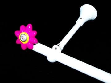 1.2m - 2.1m Extendable Adjustable Designer Bracket Eyelet Pole with HOT PINK FLOWER  Finials