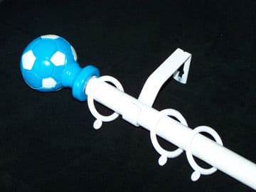 1.2m - 2.1m Extendable Curtain with Blue & White Football Finials & Tiebacks