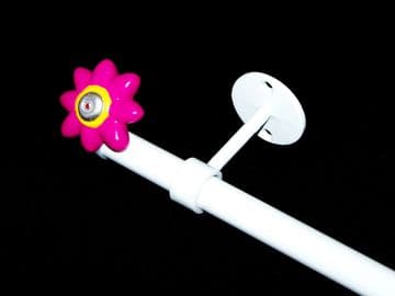 1.2m - 2.1m Extendable Eyelet Ceiling Curtain Pole with HOT PINK FLOWER Finials