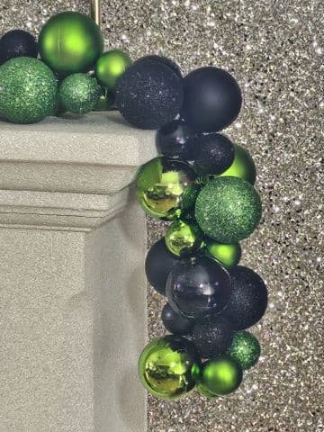 1.8m / 2.7m Black & Lime Green Mixed Bauble Christmas Garland
