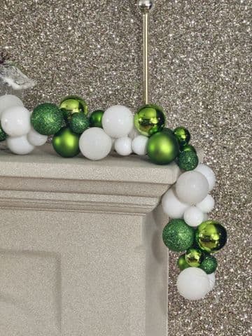 1.8m / 2.7m Lime Green & White Mixed Bauble Christmas Garland