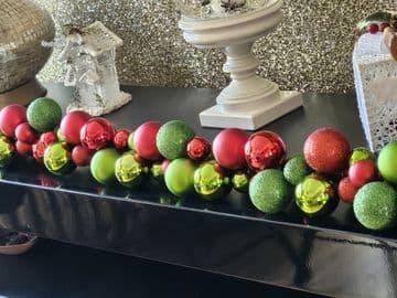 1.8m / 2.7m Red & Lime Green Mixed Bauble Christmas Garland