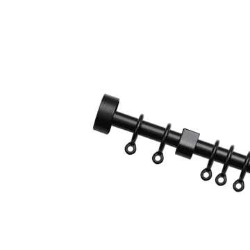 13/16mm Matt Black Extendable Curtain Pole with Stud End Cap Finials 1.2m - 2.1m