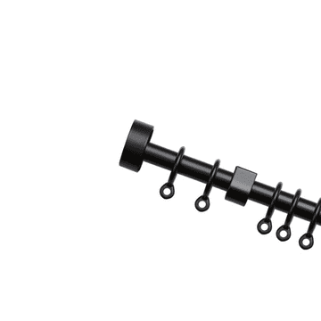 13/16mm Matt Black Extendable Curtain Pole with Stud End Cap Finials 1.5m - 2.8m