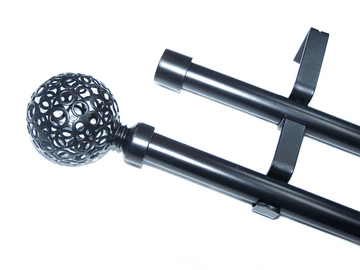 16/16mm Double Layer Matt Black Eyelet Curtain Pole Circle Ball Finials