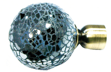 16/19mm Antique Brass Black Mosaic Ball Curtain Pole Finials