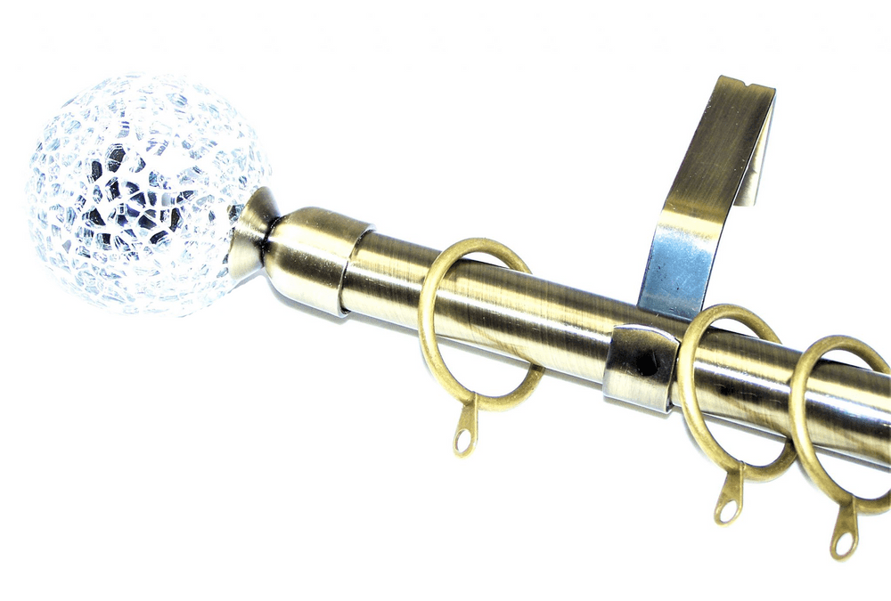 16/19mm Antique Brass Extendable Curtain Pole with Mosaic Finials 1 2m