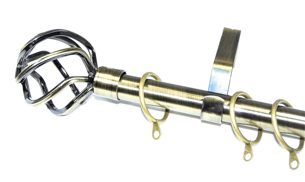 16/19mm Antique Brass Extendable Curtain Pole with Twisted Cage Finials