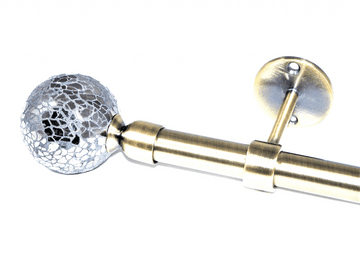 16/19mm Antique Brass Extendable Eyelet Ceiling Curtain Pole Black Mosaic Finials 1.2m - 2.1m