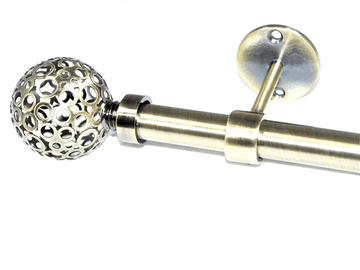16/19mm Antique Brass Extendable Eyelet Ceiling Curtain Pole with Circle Ball Finials 1.2m - 2.1m
