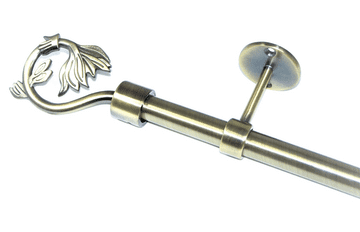 16/19mm Antique Brass Extendable Eyelet Ceiling Curtain Pole with Swirl Leaf Finials 1.2m - 2.1m