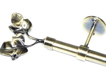 16/19mm Antique Brass Extendable Eyelet Ceiling Pole with Twin Leaf Finials 1.2m - 2.1m