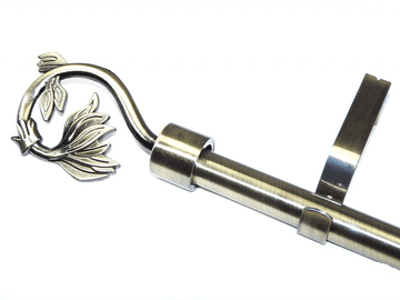 16/19mm Antique Brass Extendable Eyelet Curtain Pole with Swirl Leaf Finials 1.2m - 2.1m