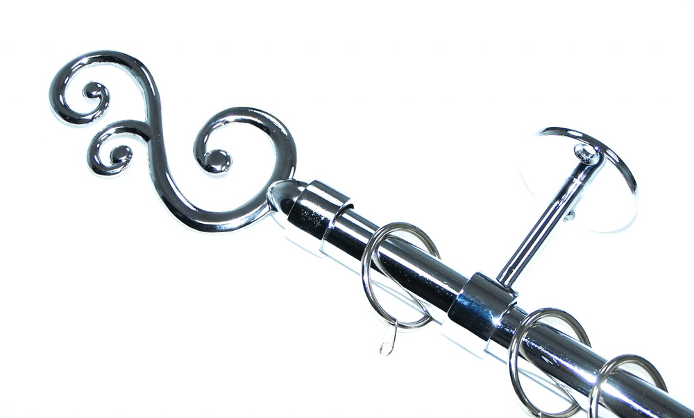 16/19mm Chrome 1 2m - 2 1m Extending Ceiling Pole Swirl Finials